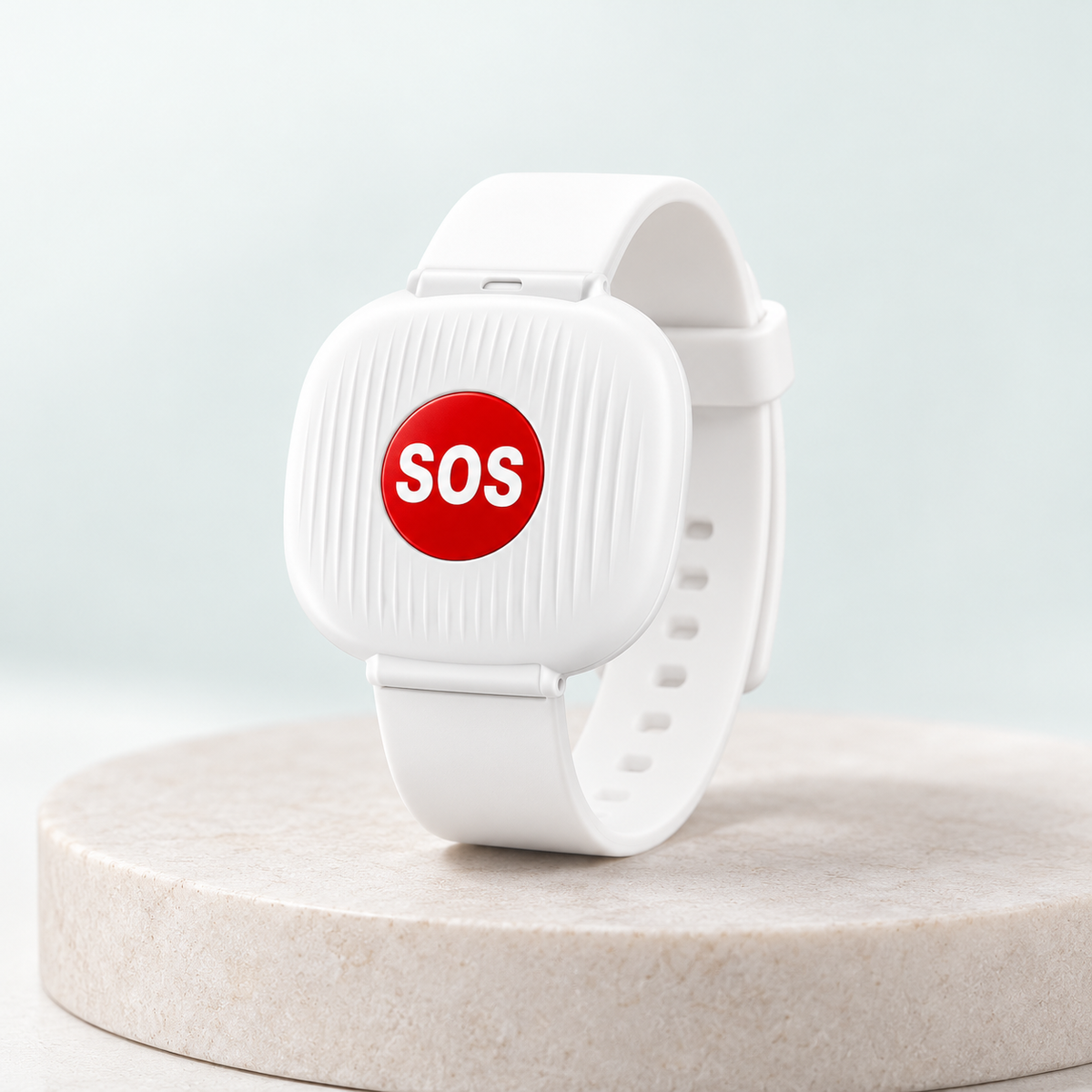 Studio illustration of the white SOS wristband