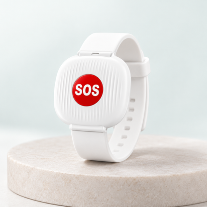 Studio illustration of the white SOS wristband